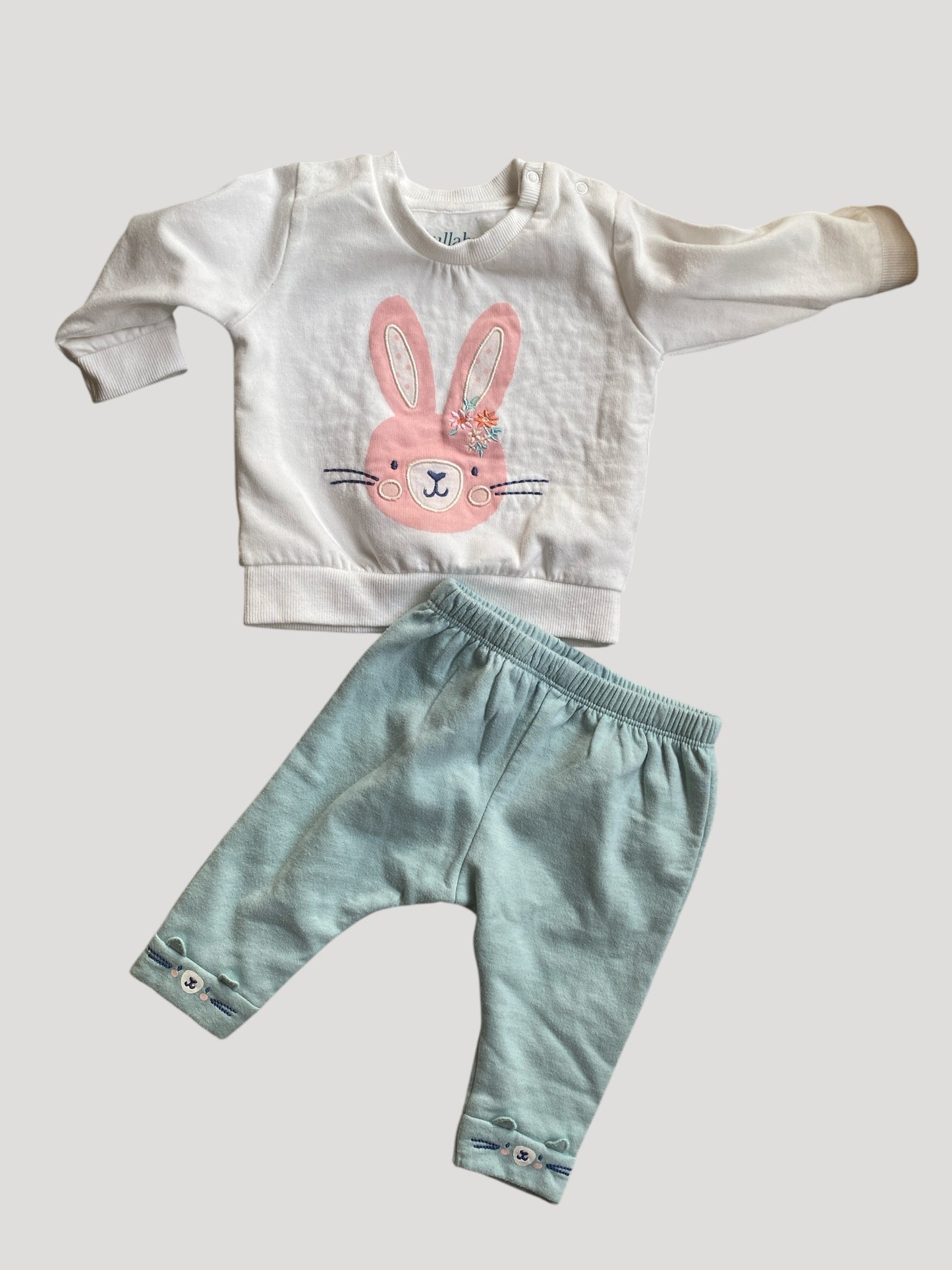 Bunny sweatshirt and jogger set 0-3m | Lullaby Peacocks