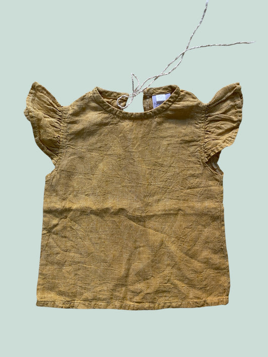 Yellow linen shirt with ruffled sleeves 2-3Y | Natinou