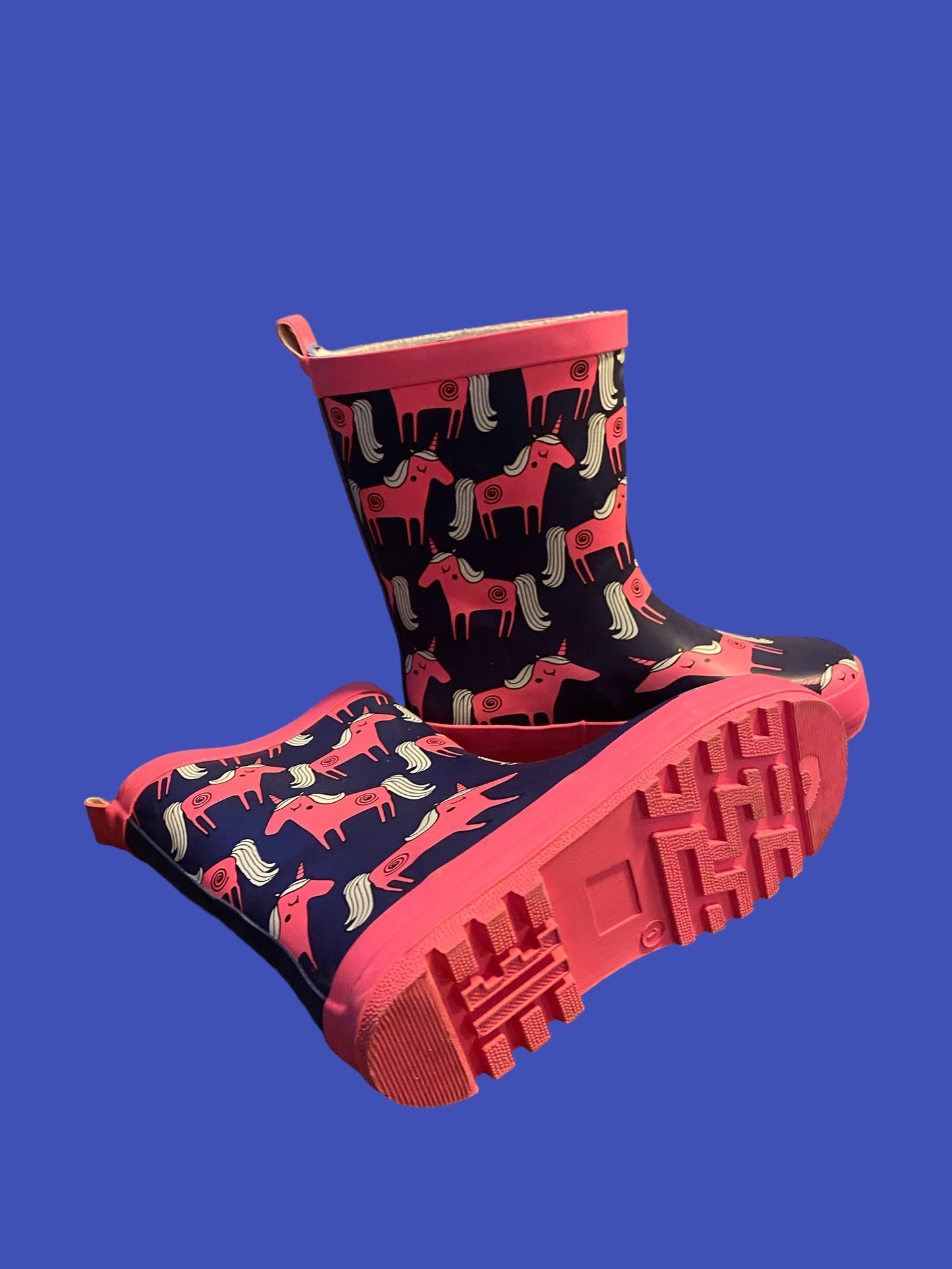 Navy unicorn rubber boots 1 US Big Kids | Bella & Birdie