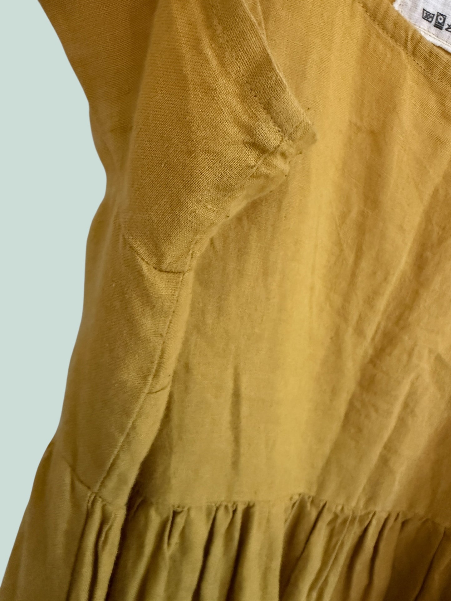 Yellow linen 'Odesa' gathered dress women's size large | Not Perfect Linen