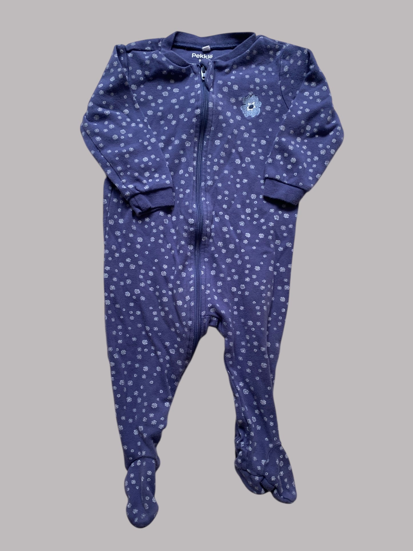 Organic cotton flower footed two-way-zip sleeper 9m | Pekkle