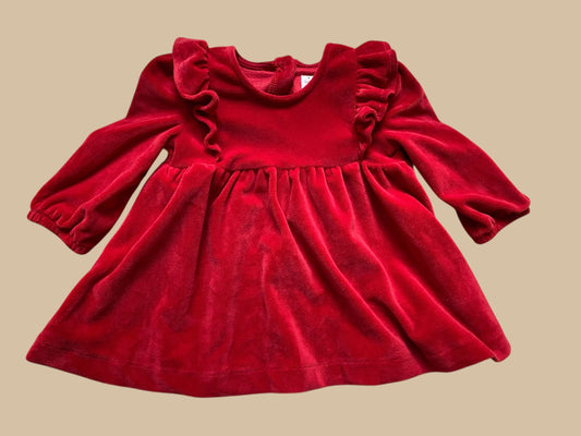 Red velvet ruffle dress 6-12m | Rose Little Earthling