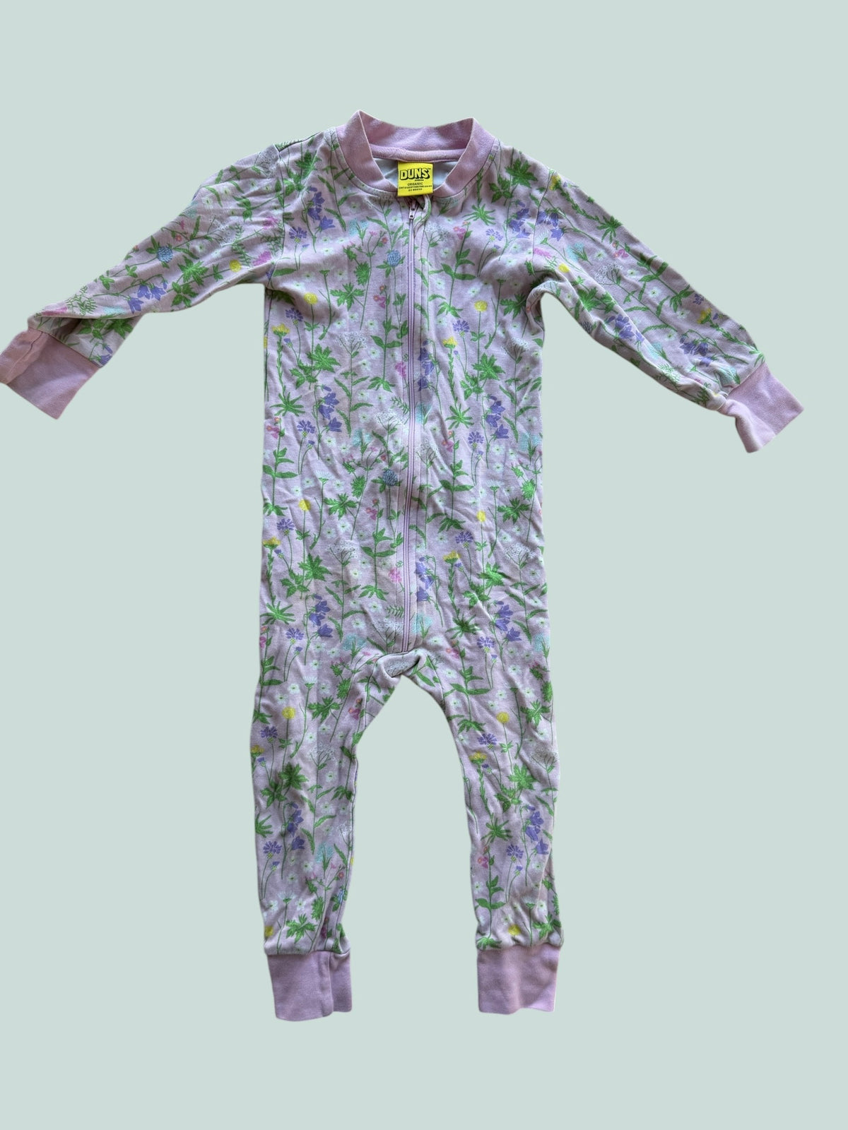 Organic cotton pink flower zipper suit 18m (92) | Duns Sweden