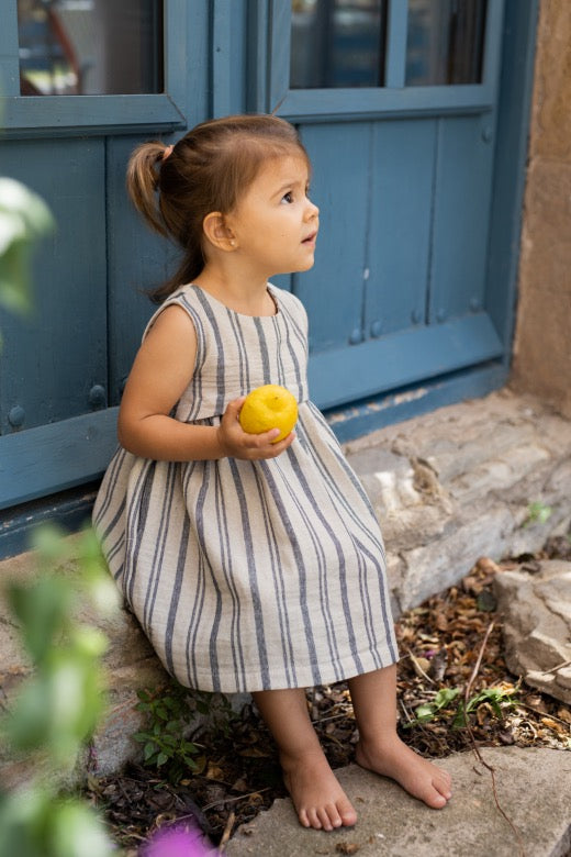 Cream and blue striped dress 18m | 1 + in the family