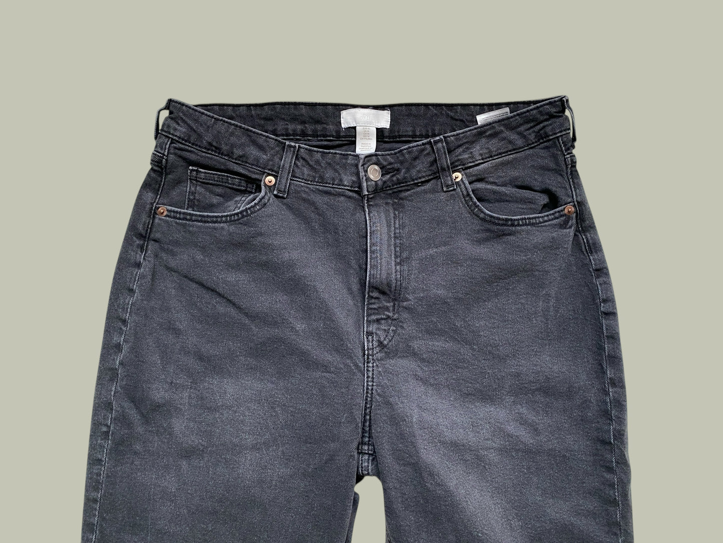 Dark grey cotton denim mom jeans women's 14 US (46 EU) | H&M