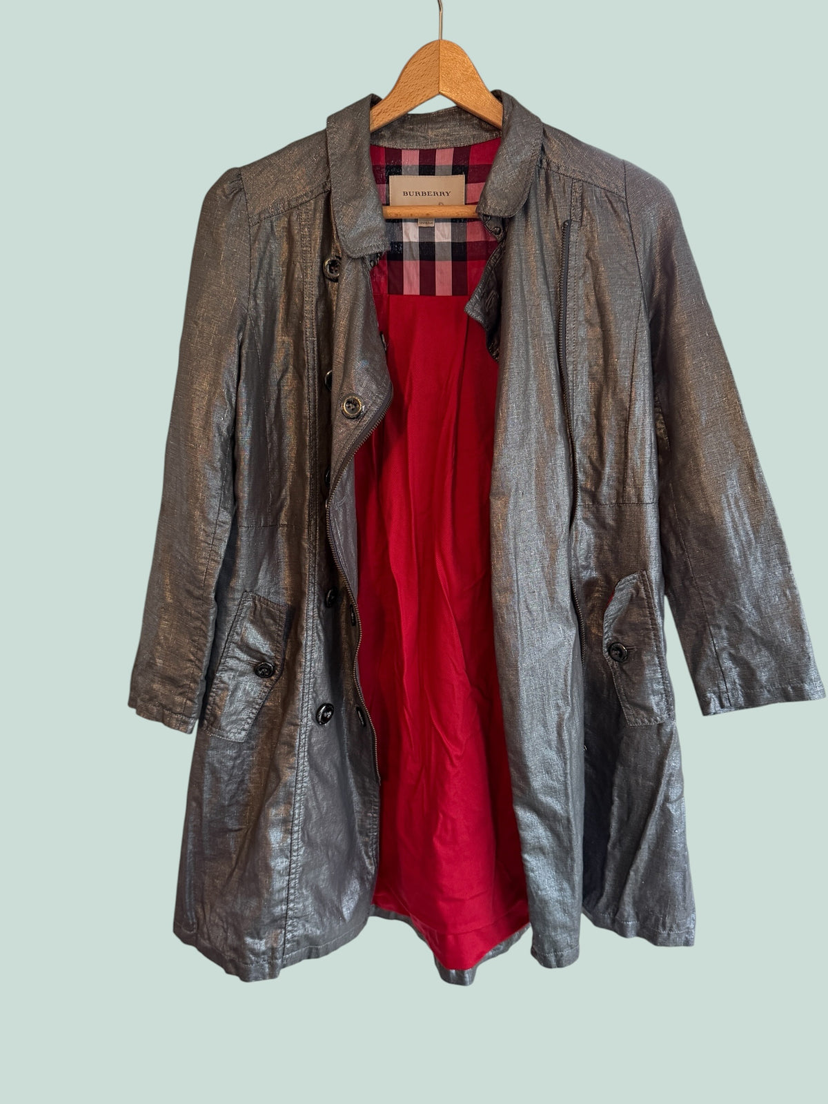 Metallic shiny linen blend coat with red lining 12Y (152) | Burberry