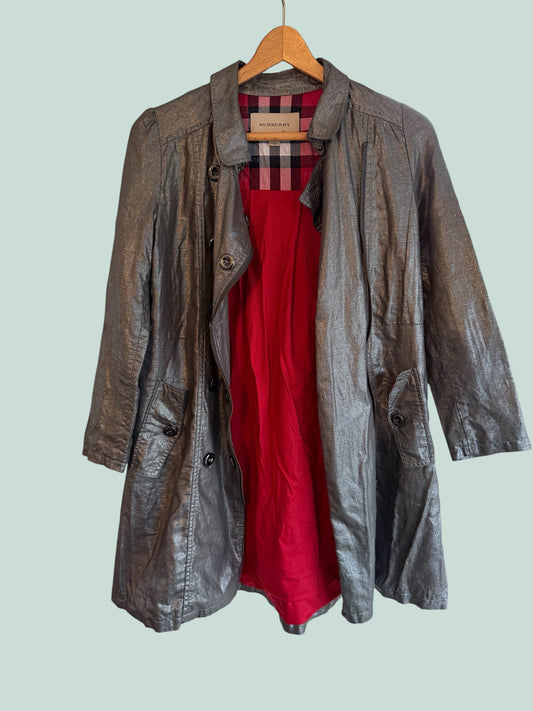 Metallic shiny linen blend coat with red lining 12Y (152) | Burberry