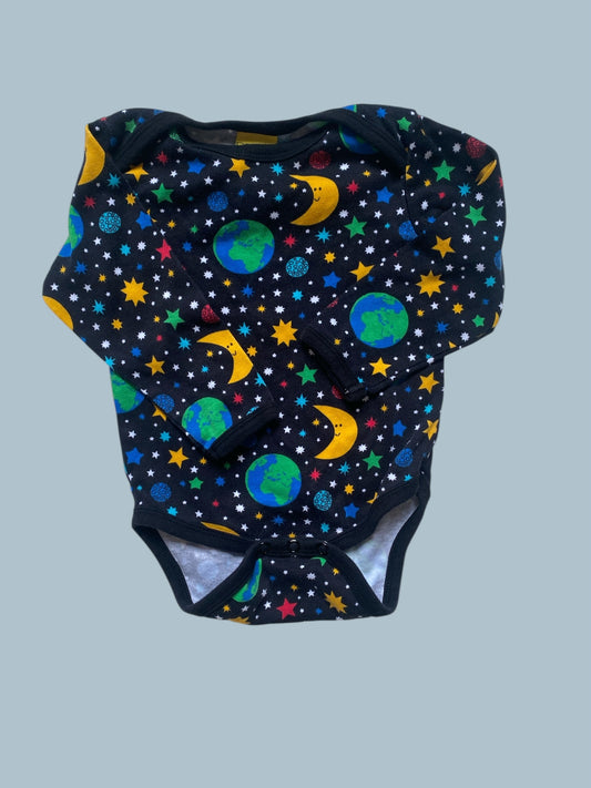 Organic cotton long sleeve space onesie 9-12m (80, generous)| Duns Sweden