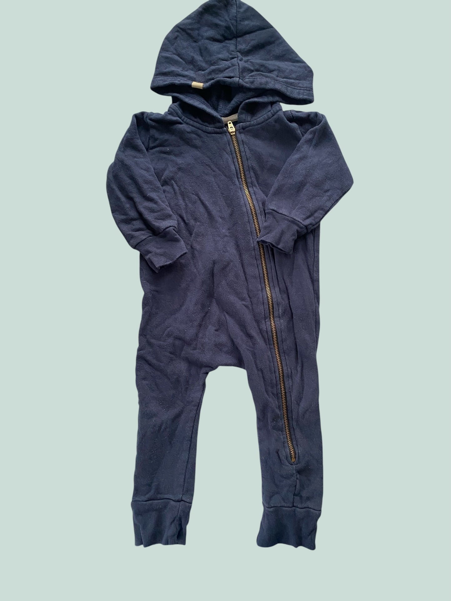 Organic cotton navy zip biker romper 6-12m | Mini Mioche