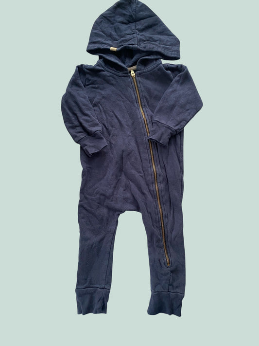 Organic cotton navy zip biker romper 6-12m | Mini Mioche