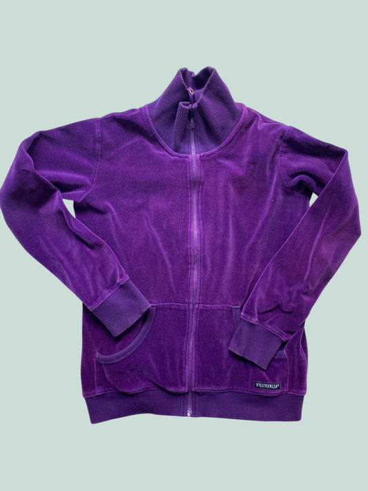 Purple organic cotton velour zip sweater 11-12Y | Villervalla
