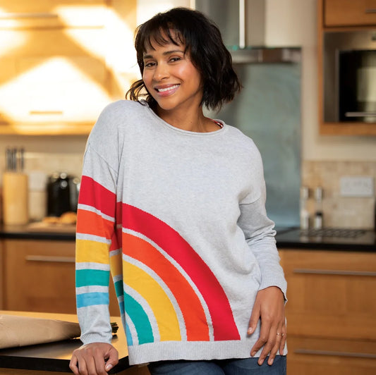 Organic cotton grey rainbow nursing sweater 8-10US Adult (12 UK/40EU) | Frugi