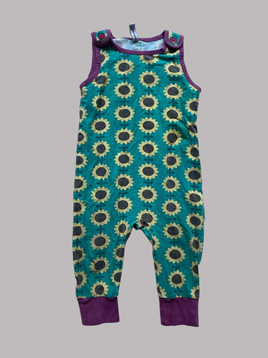 Organic cotton sunflower dungarees 9-12m (74) | Maxomorra