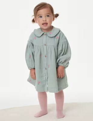 Mint muslin cotton dress 6-24m  | Marks and Spencer