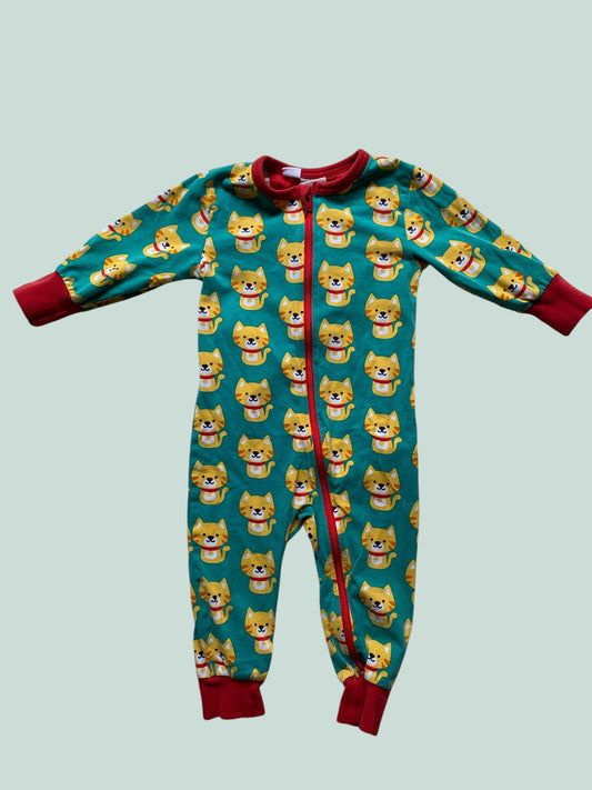 Organic cotton cat two-way zip sleeper 9-24m | Maxomorra