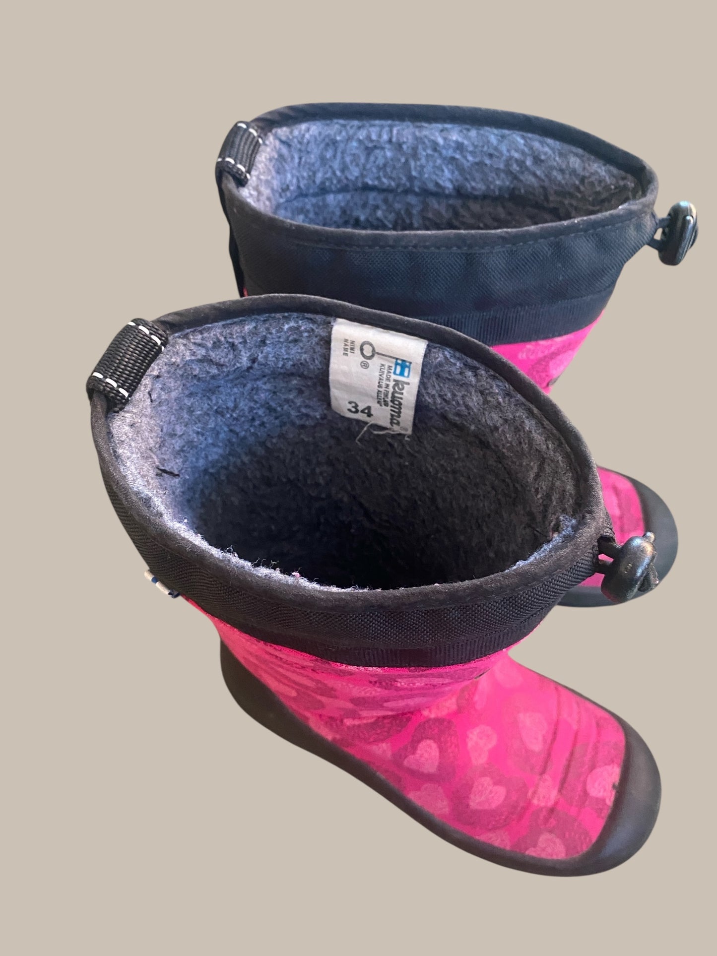 Pink hearts Snowlock Lumi winter boots 2 US Big Kids (34 EU) | Kuoma