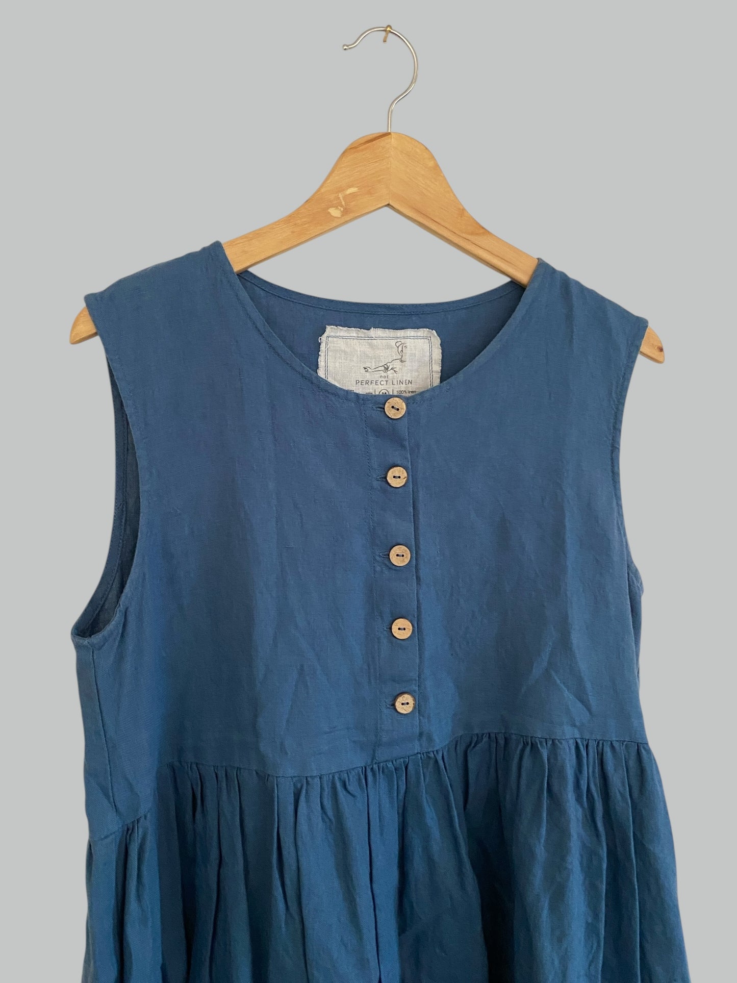 Indigo Mama Midi linen dress women's medium | Not Perfect Linen