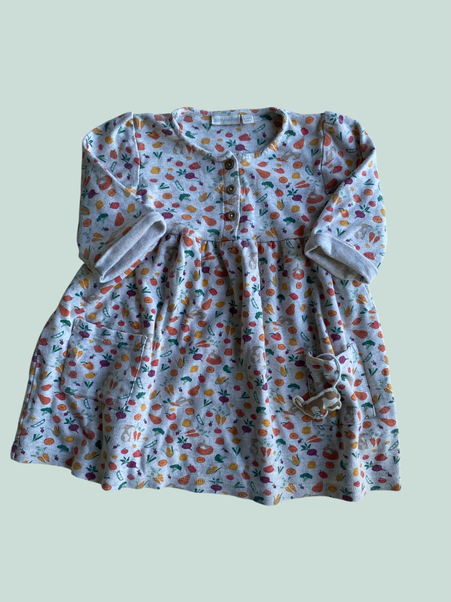 Cotton vegetable dress with little bunny in pocket 3-4Y | Jojo Mamana Bébé
