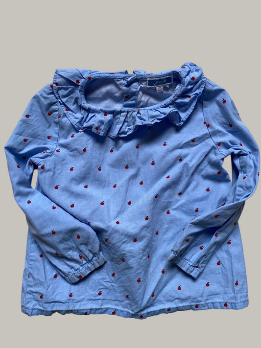 Apple long sleeve cotton top with ruffle collar 3Y | Jacardi