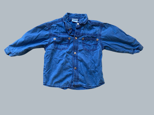 Blue collared cotton long sleeve top 6-9m | Milou Baby