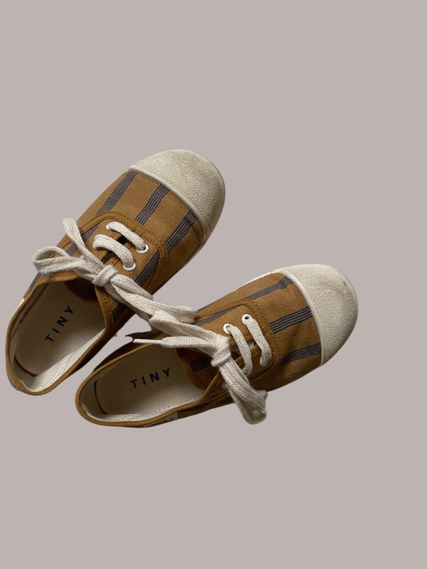 Tan canvas sneakers with blue lines 30EU 12/12.5 US Little Kid | Tiny Cottons