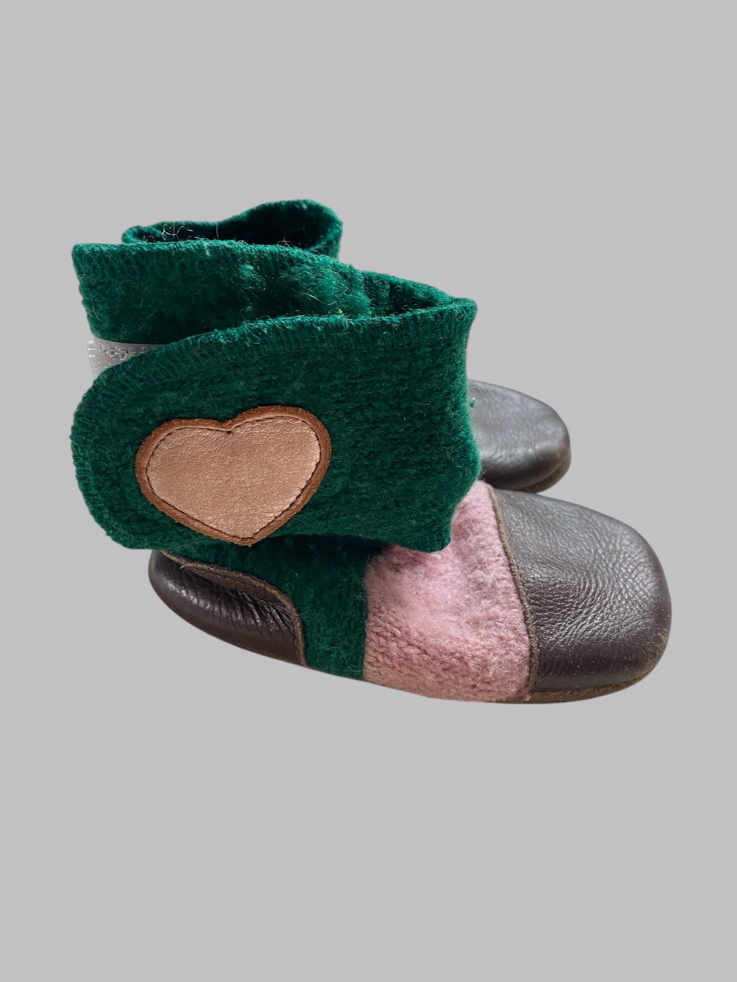 Green/pink wool and leather booties 7 (18-24m) | Nooks