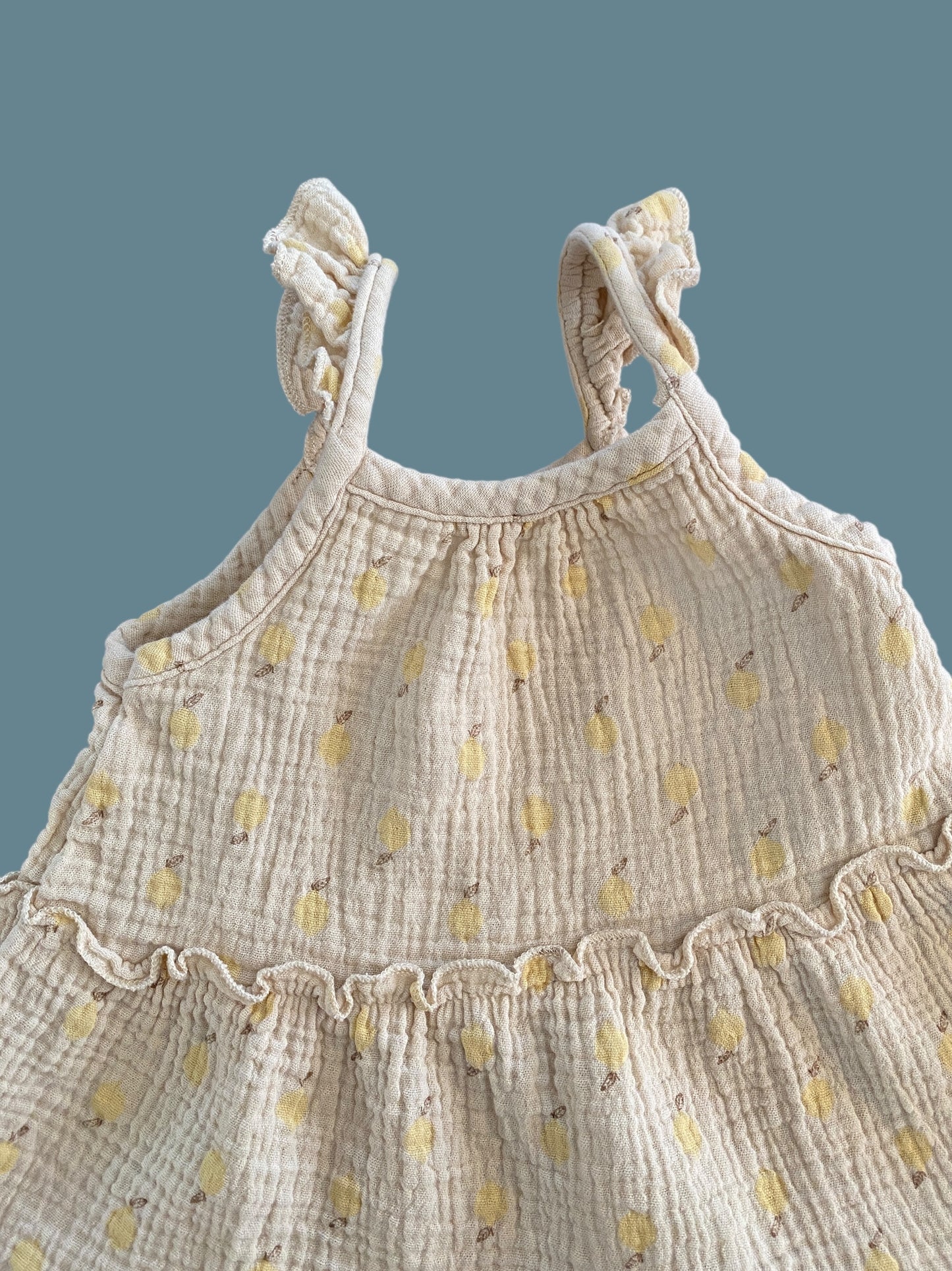 Organic cotton lemon muslin dress 2Y | Rabbit + Bear