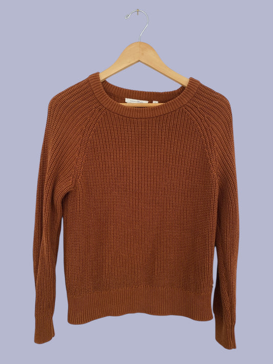 Organic cotton brown blend knit crewneck women's small | Tom Tailor