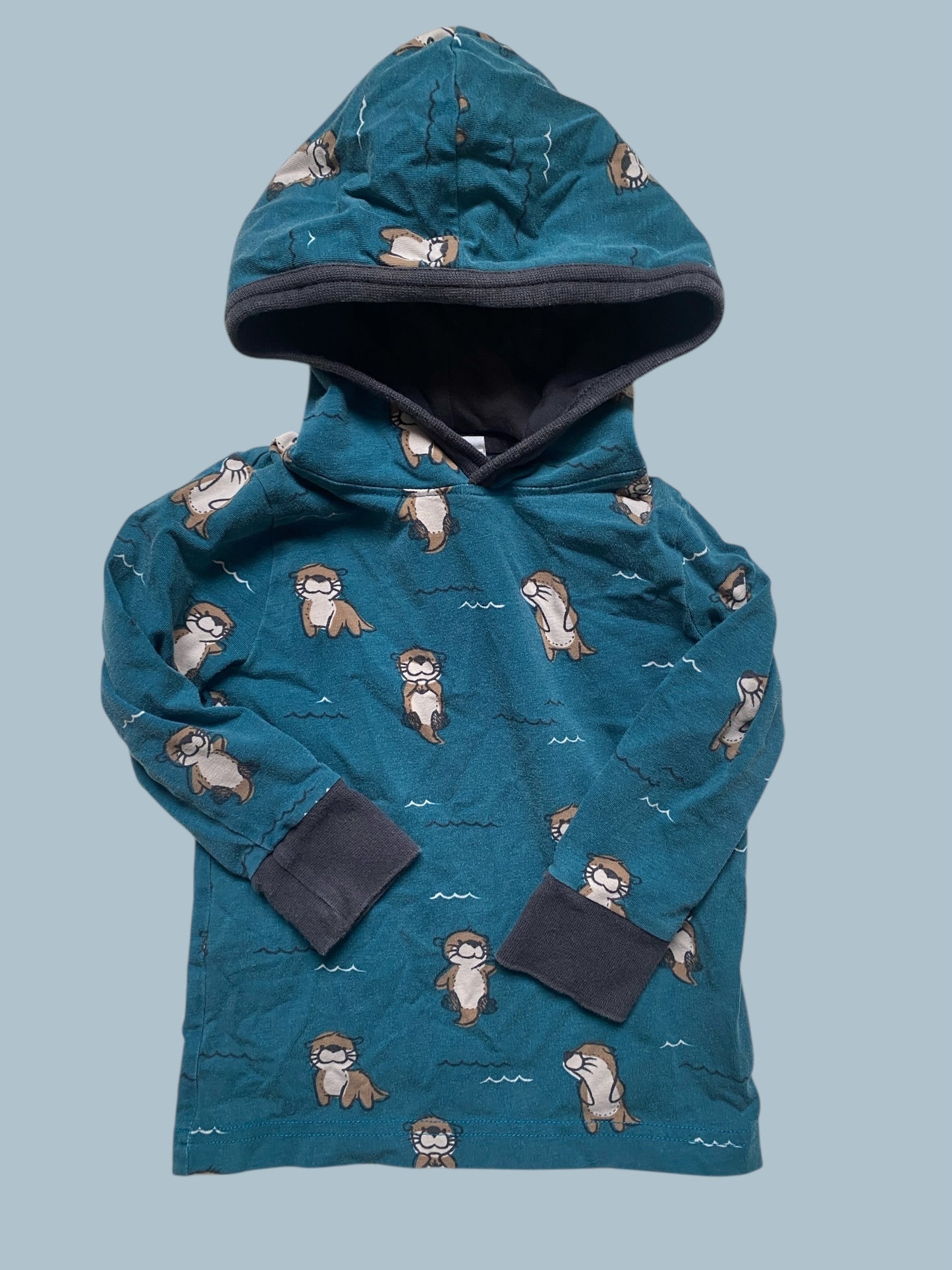 Organic cotton otter hooded long sleeve top 9-24m | Maxomorra