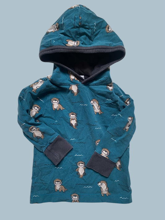Organic cotton otter hooded long sleeve top 9-24m | Maxomorra