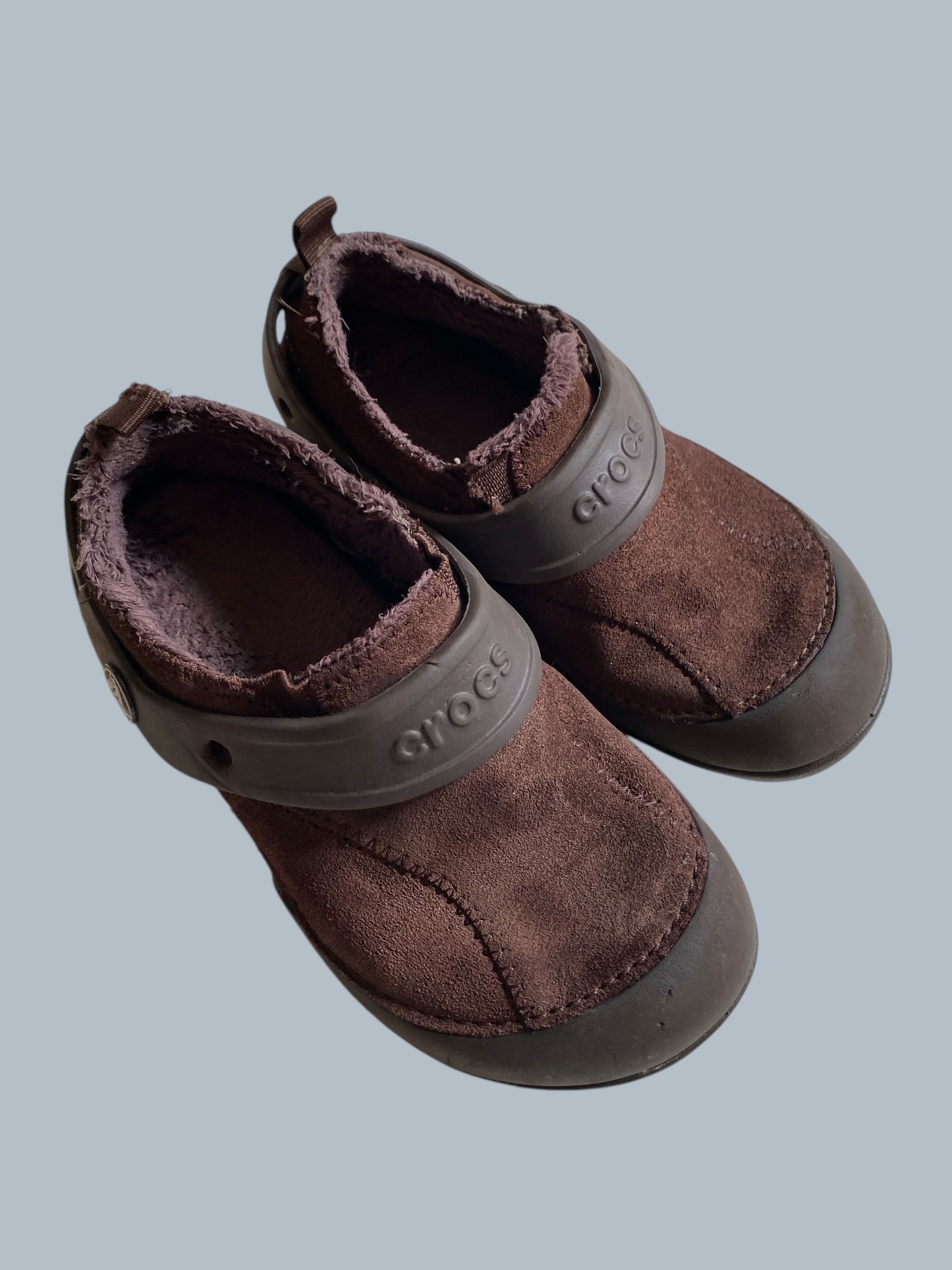 Brown Dawson fleece lined suede slip on shoes 12 US Little Kid | Crocs