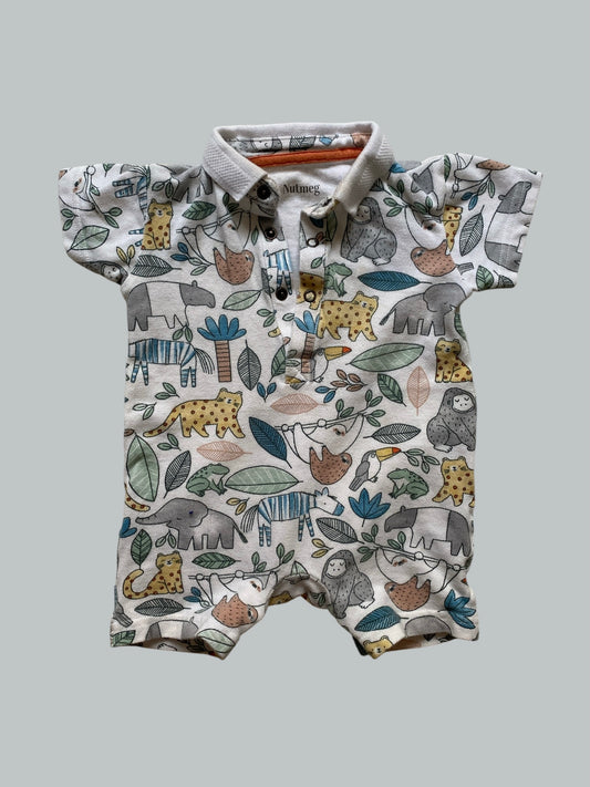 Cotton safari animal shorty romper 9-12m | Nutmeg