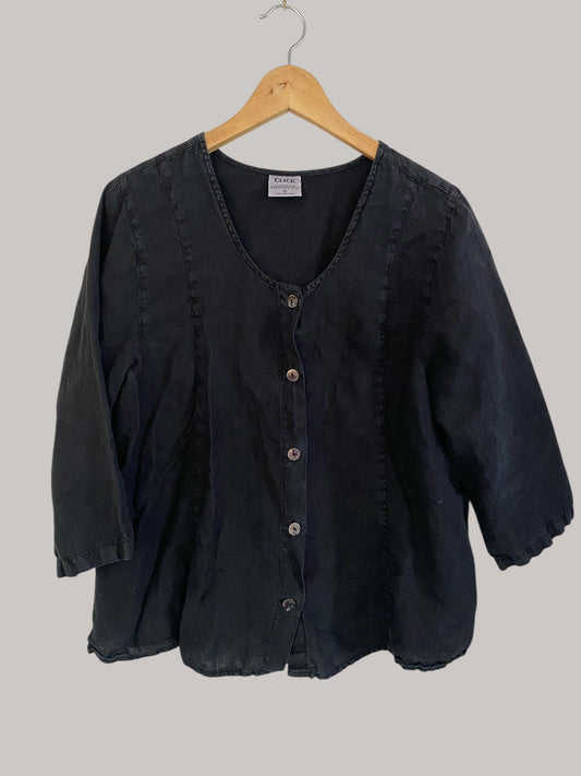 Black linen shirt women’s large | Color me Cotton (made in USA)
