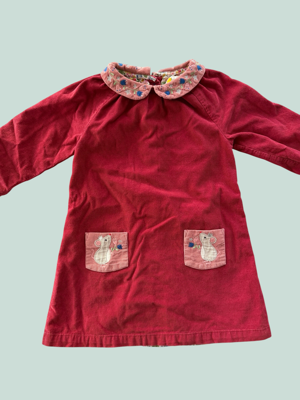 Wine red corduroy mouse dress 2-3Y | Baby Boden