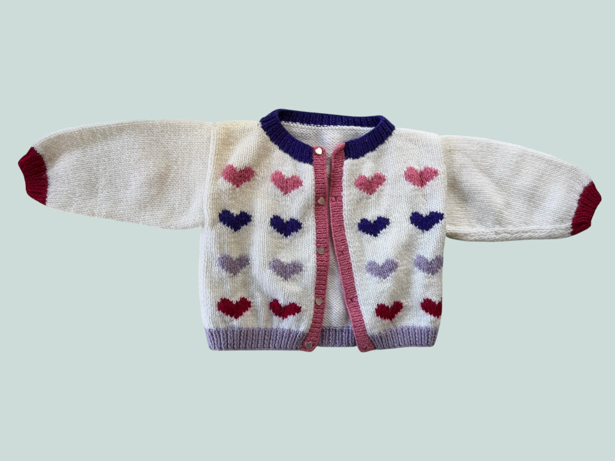 Hand knit heart cardigan 2-3Y