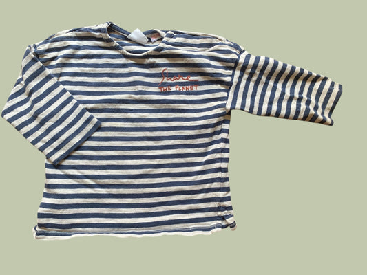 Cotton striped long sleeve top 18-24m (generous) | Zara