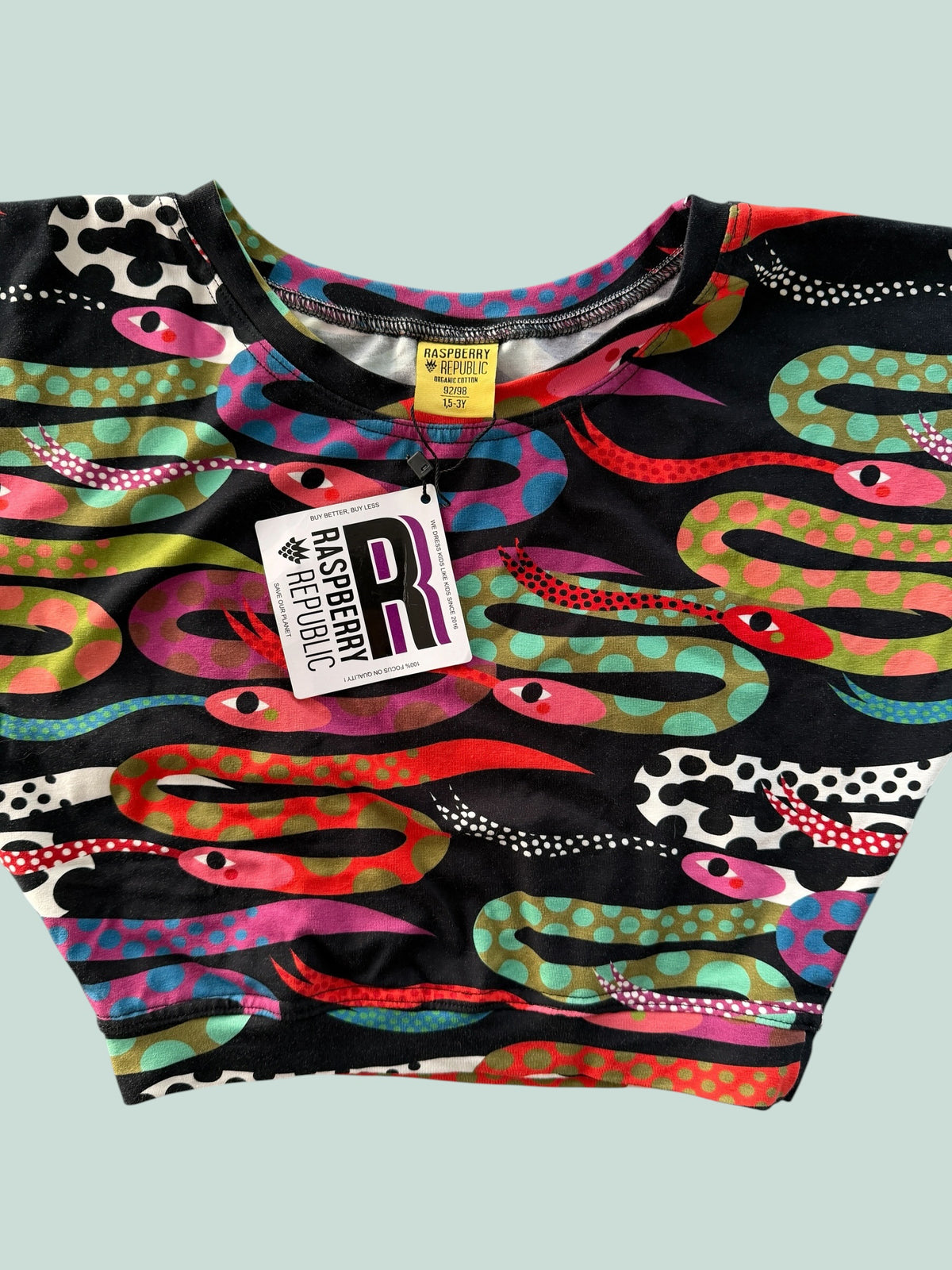 Organic cotton snake print bat long sleeve shirt 1.5-3Y | Raspberry Republic