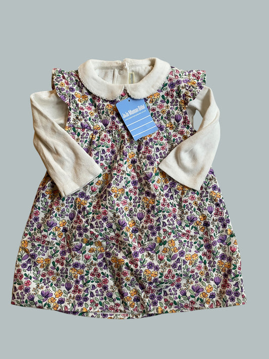 Cotton flower dress and onesie set 6-12m | Jojo Maman
