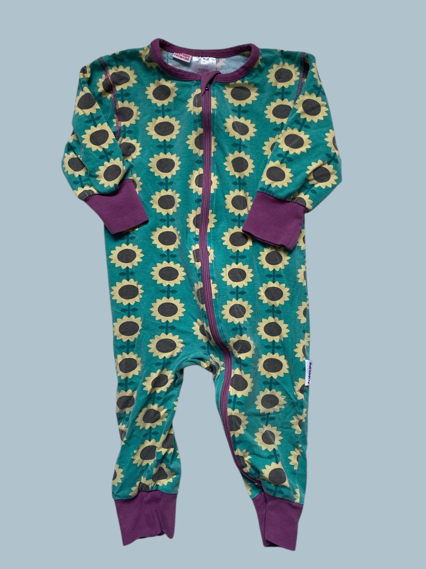 Organic cotton sunflower two-way zip sleeper 9-12m (74, generous) | Maxomorra