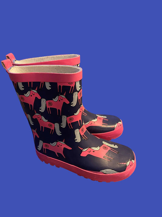 Navy unicorn rubber boots 1 US Big Kids | Bella & Birdie