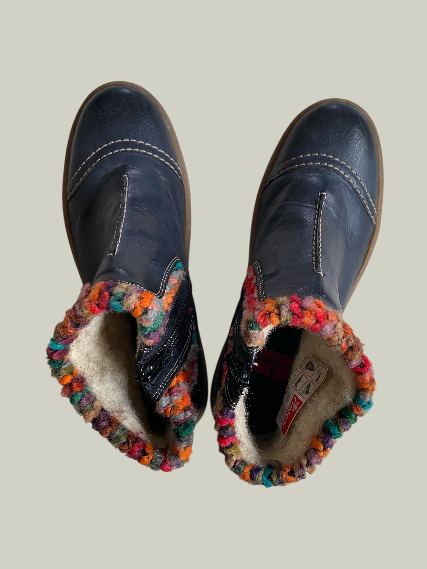 Navy ankle boots with wool collar and faux fur lining 8 US women's/39 EU | Rieker