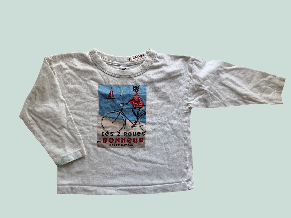 Cat on bike cotton long sleeve top 4Y | Petit Bateau