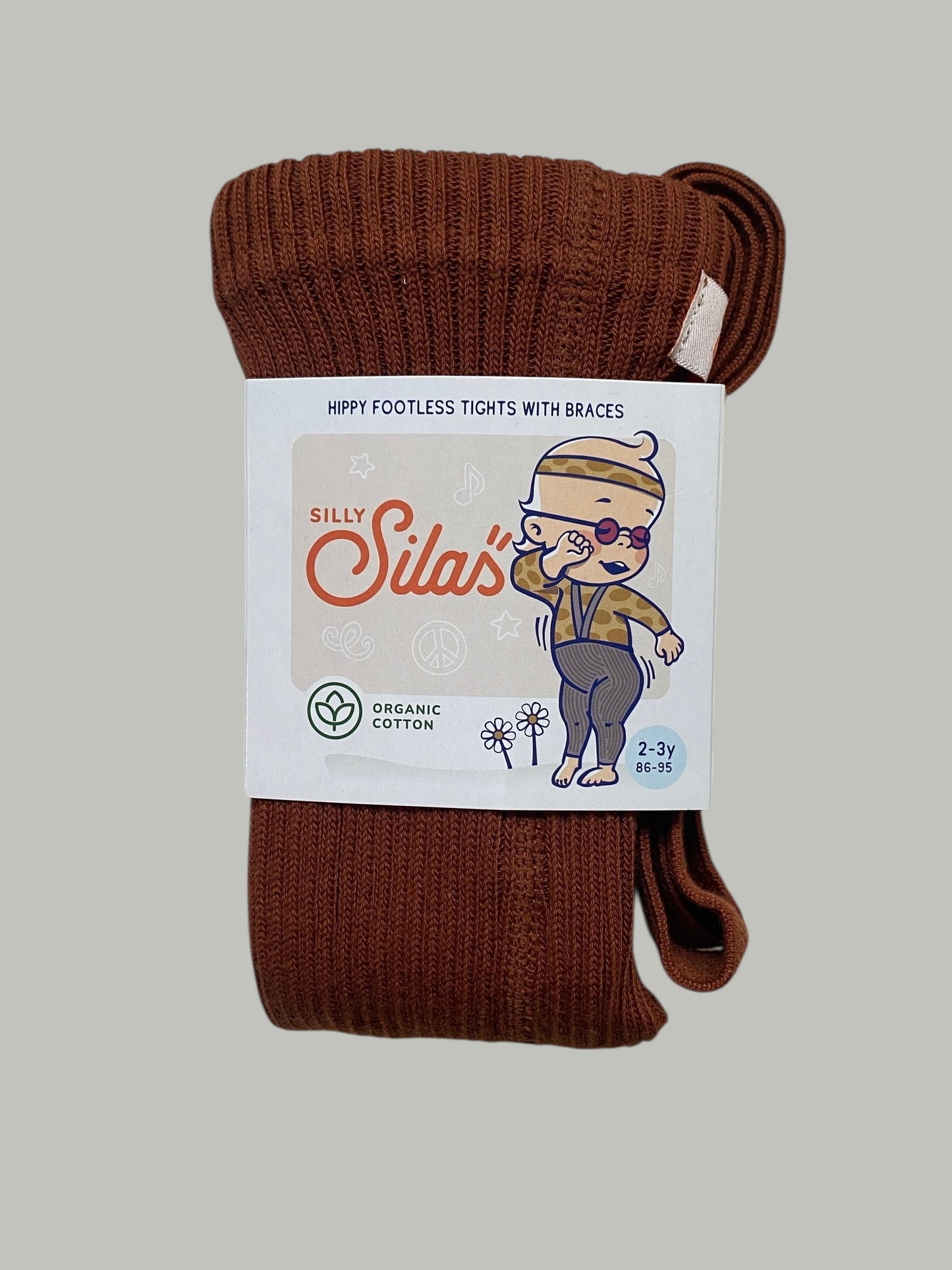 Hippy footless ribbed tights with braces, organic cotton, 2-3Y | Silly Silas