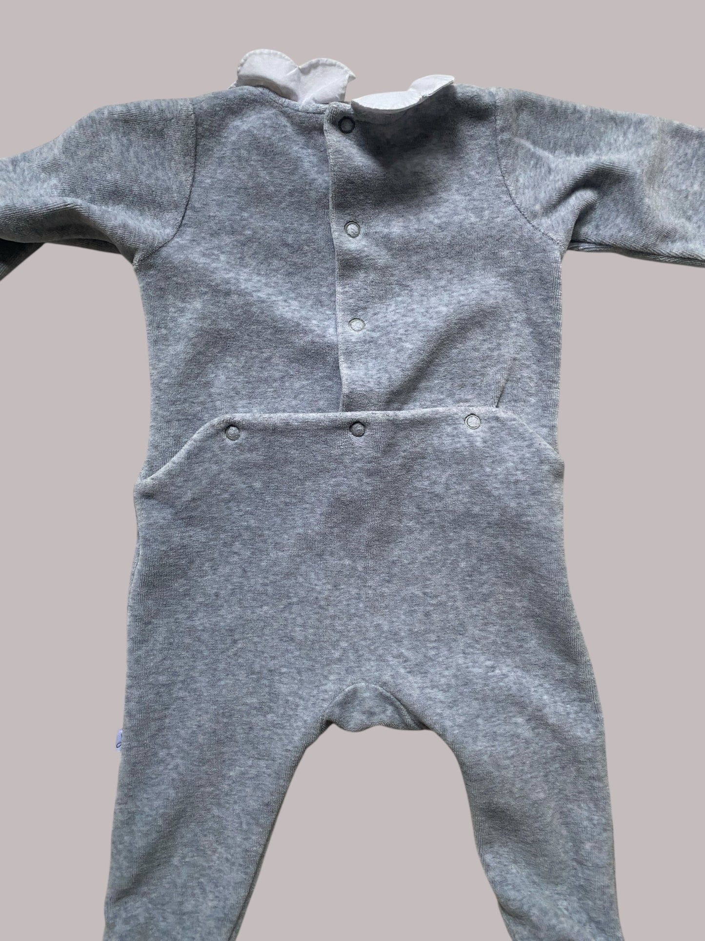 Grey velour onesie 'Petite Fille' 6m | Jacardi