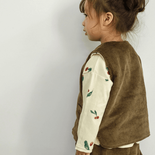 Organic cotton reversible corduroy vest with fruit print lining 2-3Y | Norsu Organic