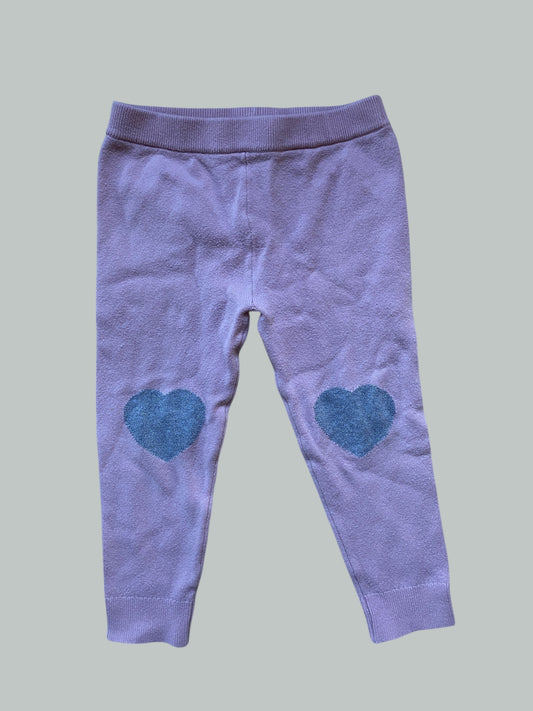 Pink stretchy knit leggings with hearts 2Y | Gap