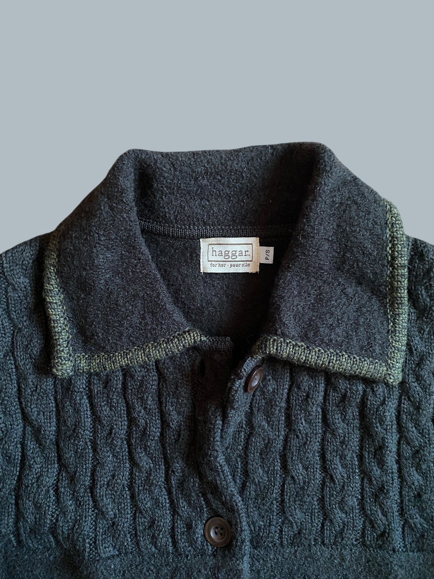 Dark green wool button up cardigan women's small | Haggar