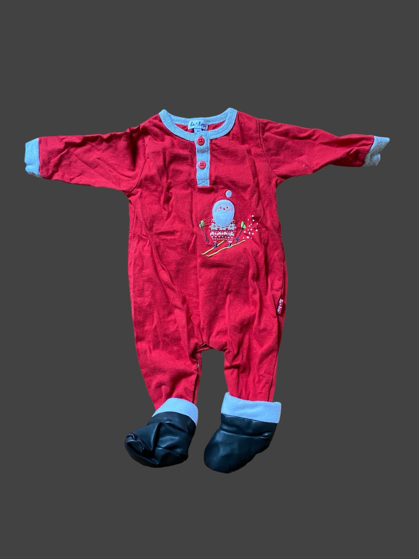 Santa cotton sleeper with attached booties 6m | Le Top