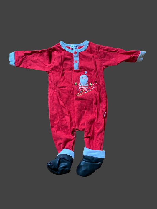 Santa cotton sleeper with attached booties 6m | Le Top