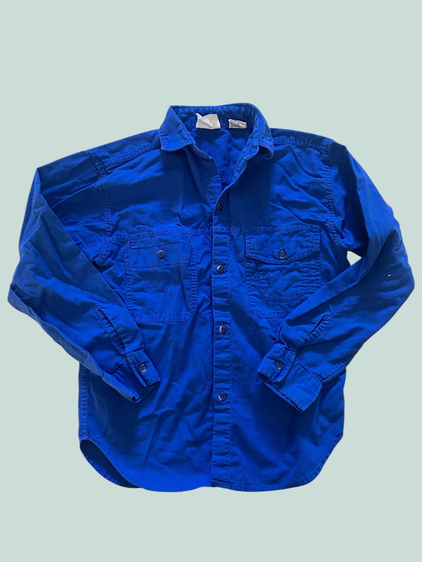 Vintage blue cotton long sleeve button up shirt 10Y | Sears